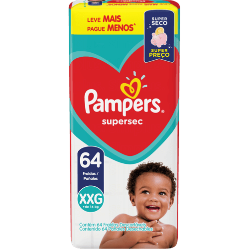 Fralda Descartável Infantil Pampers Supersec XXG + de 14kg Pacote 64 Unidades Leve Mais Pague Menos