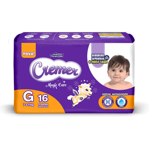 Fralda Descartável Infantil Cremer Magic Care G 7 a 11kg Pacote 16 Unidades