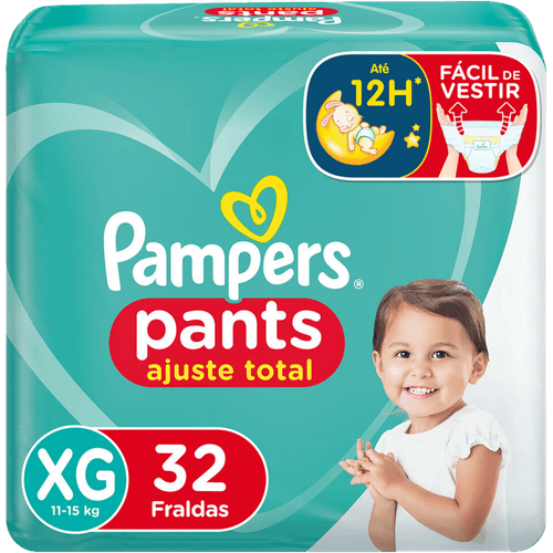 Fralda Descartável Infantil Pants Pampers Ajuste Total XG 11 a 15kg Pacote 32 Unidades