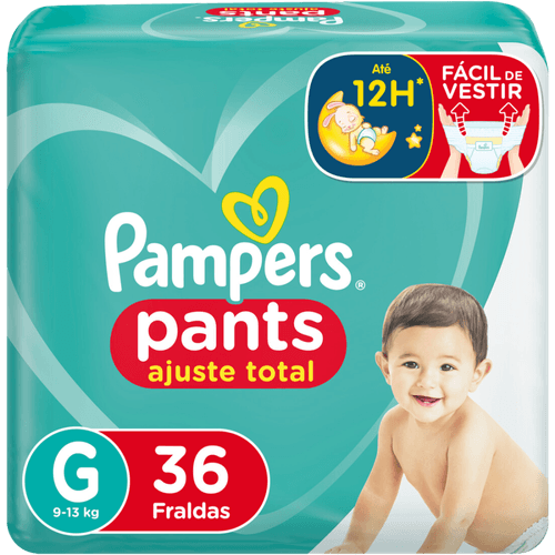 Fralda Descartável Infantil Pants Pampers Ajuste Total G 9 a 13kg Pacote 36 Unidades