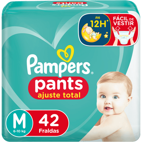 Fralda Descartável Infantil Pants Pampers Ajuste Total M 6 a 10kg Pacote 42 Unidades