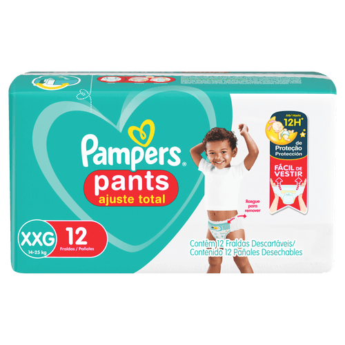 Fralda Descartável Infantil Pants Pampers Ajuste Total XXG 14 a 25kg Pacote 12 Unidades