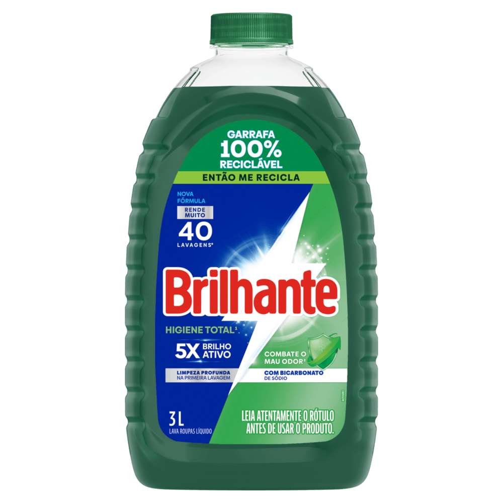 Lava-Roupas Líquido Roupas Brancas e Coloridas Brilhante Higiene Total Frasco 3l