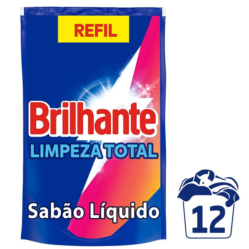 Lava-Roupas Líquido Roupas Brancas e Coloridas Brilhante Limpeza Total Sachê 900ml Refil Econômico