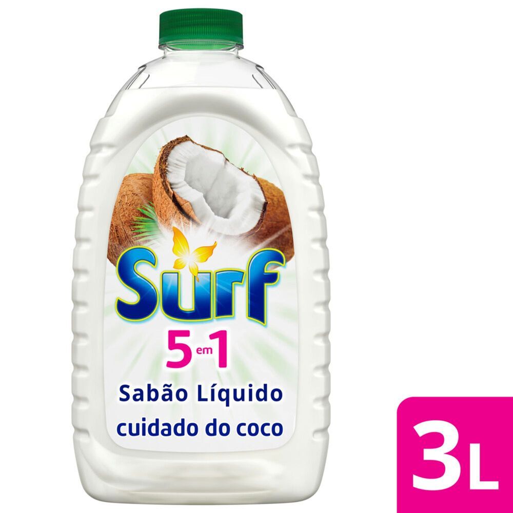 Lava-Roupas Líquido Cuidado do Coco Óleos Essenciais 5 em 1 Surf Frasco 3l