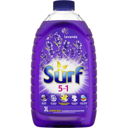 Lava-Roupas Líquido Lavanda Óleos Essenciais 5 em 1 Surf Frasco 3l