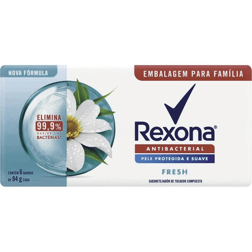 Sabonete em Barra Antibacterial Fresh Rexona Envoltório 6 Unidades de 84g Cada Embalagem Família