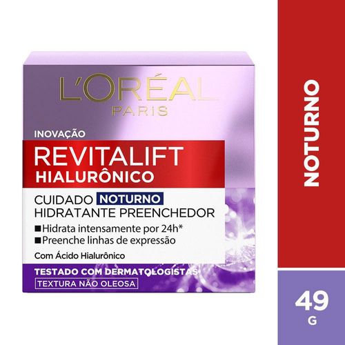 Creme Hidratante Facial Anti-idade L'Oréal Paris Revitalift Hialurônico Noturno, 49g