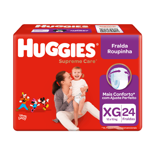 Fralda Descartável Infantil Roupinha Huggies Supreme Care XG 12 a 15kg Pacote 24 Unidades