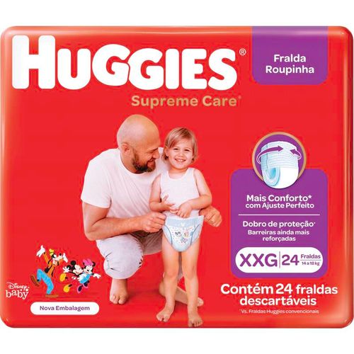 Fralda Descartável Infantil Roupinha Huggies Supreme Care XXG 14 a 25kg Pacote 24 Unidades