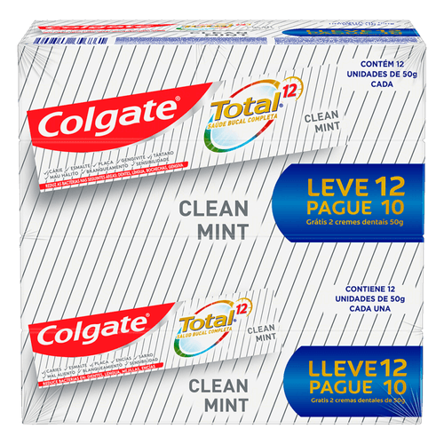Creme Dental Clean Mint Colgate Total 12 Caixa 50g Cada Leve 12 Pague 10 Unidades