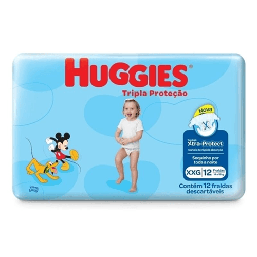 Fralda Descartável Infantil Huggies Tripla Proteção XXG 14 a 20kg Pacote 12 Unidades