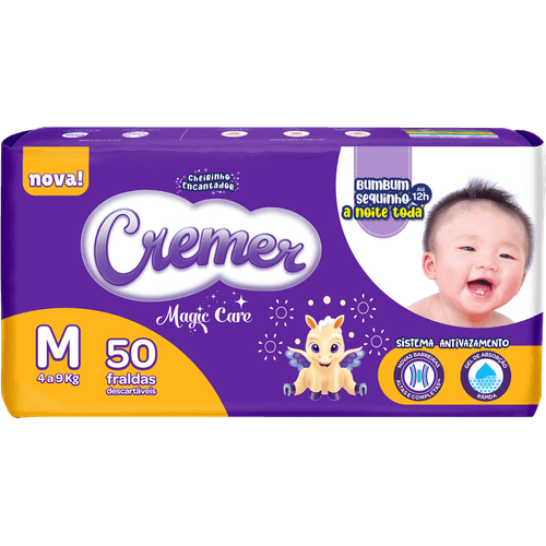 Fralda Descartável Infantil Cremer Magic Care M 4 a 9kg Pacote 50 Unidades