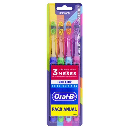 Anual Escova Dental Macia 30 Oral-B Indicator Color Collection 4 Unidades