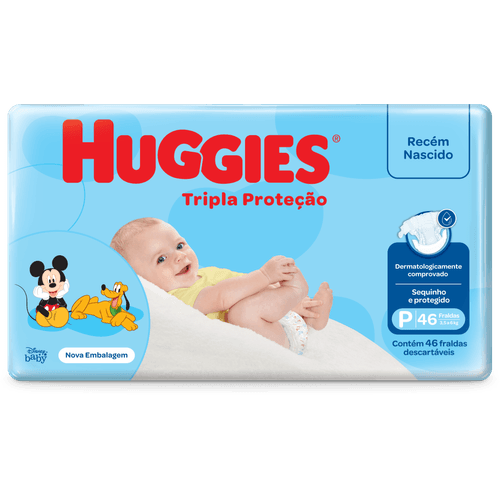Fralda Descartável Recém-Nascido Huggies Tripla Proteção P 3,5 a 6kg Pacote 46 Unidades