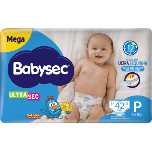 Fralda Descartável Babysec Ultra Sec P até 6kg Megapacote 42 Unidades