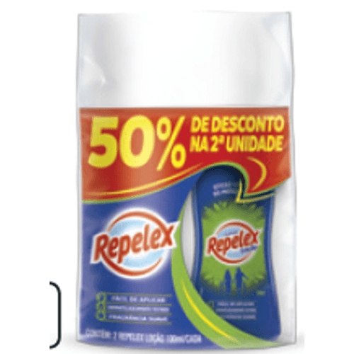 repelente loção suave repelex frasco 2 unidades 100ml cada grátis 50% de desconto na 2ª unidade