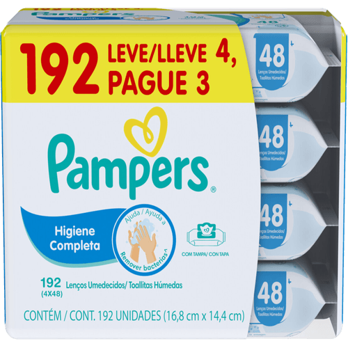 Lenço Umedecido Infantil Pampers Higiene Completa Pacote Leve 4 Pague 3 Unidades de 48 Lenços Cada