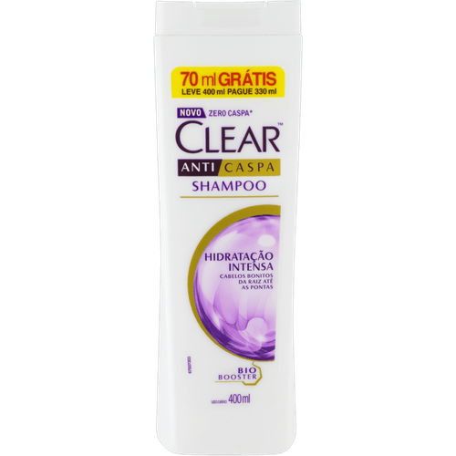Shampoo Anticaspa Clear Hidratação Intensa Frasco Leve 400ml Pague 330ml
