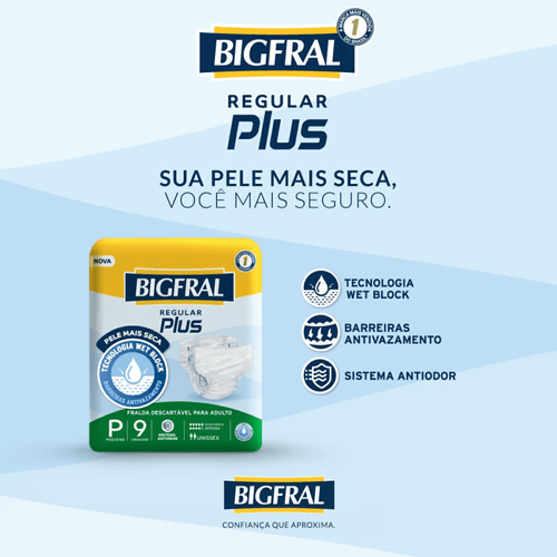 Fralda Descartável Adulto Bigfral Regular Plus P Pacote 9 Unidades
