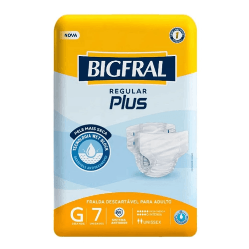 Fralda Descartável Adulto Bigfral Regular Plus G Pacote 7 Unidades