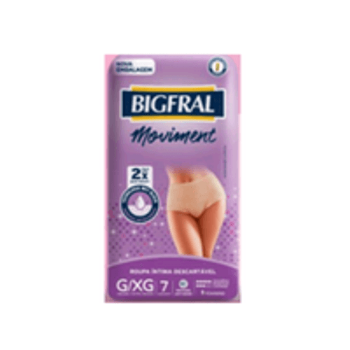 Roupa Íntima Calcinha Descartável Feminina Bigfral Moviment G/XG Pacote 7 Unidades