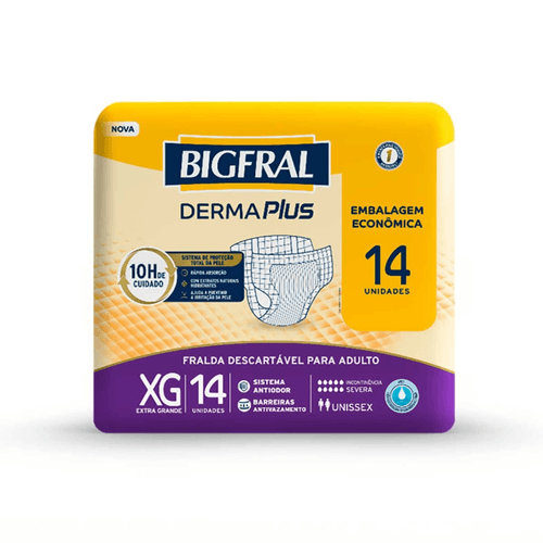 Fralda Descartável Adulto Bigfral Derma Plus XG Pacote 14 Unidades Embalagem Econômica