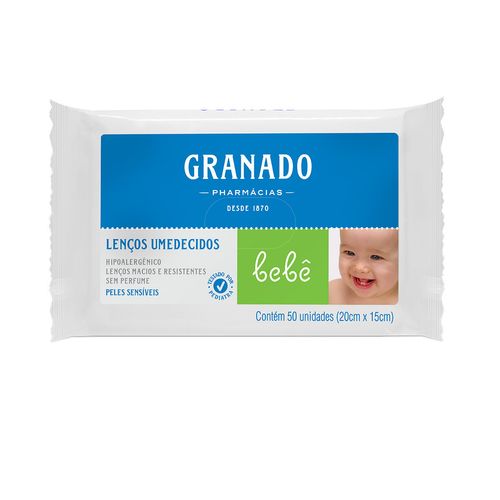 Lenço Umedecido Macio Peles Sensíveis sem Perfume Granado Bebê Pacote 50 Unidades
