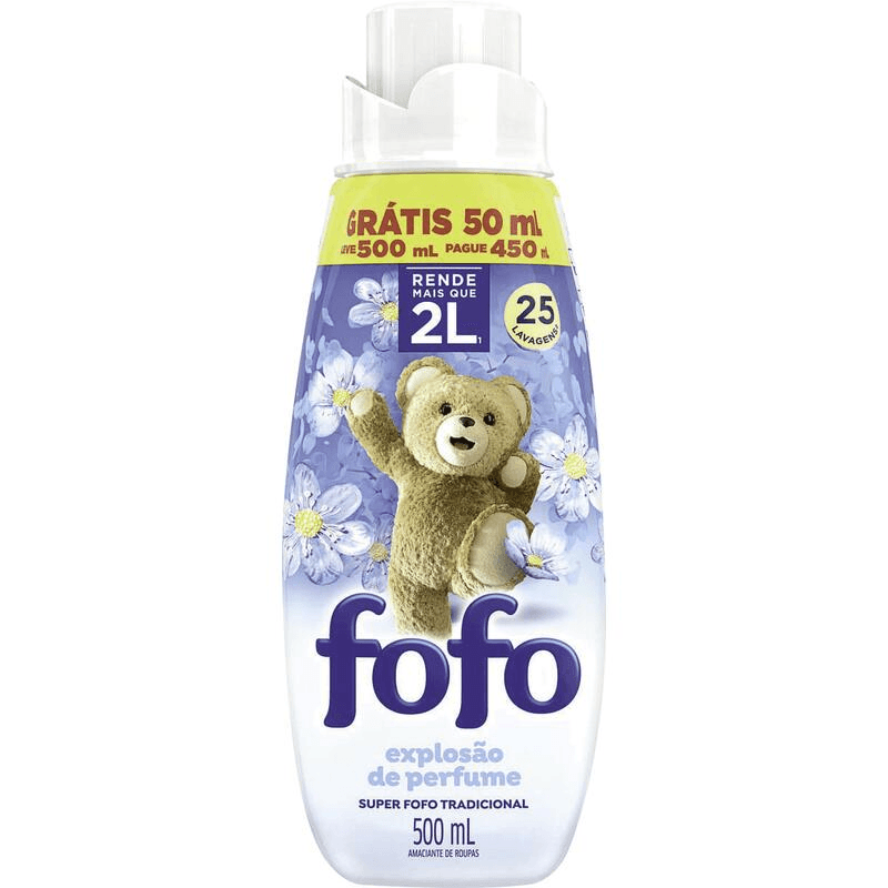 Amaciante de Roupa Concentrado Tradicional Explosão de Perfume Fofo Frasco Leve 500ml Pague 450ml
