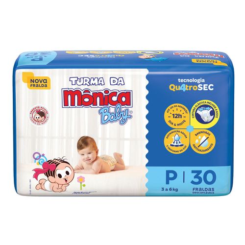 Fralda Descartável Turma da Mônica Baby P 3 a 5kg Pacote 30 Unidades