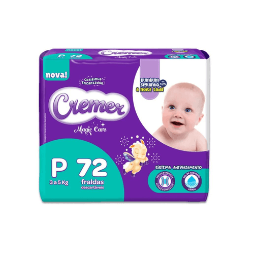 Fralda Descartável Infantil Cremer Magic Care P 3 a 5kg Pacote 72 Unidades