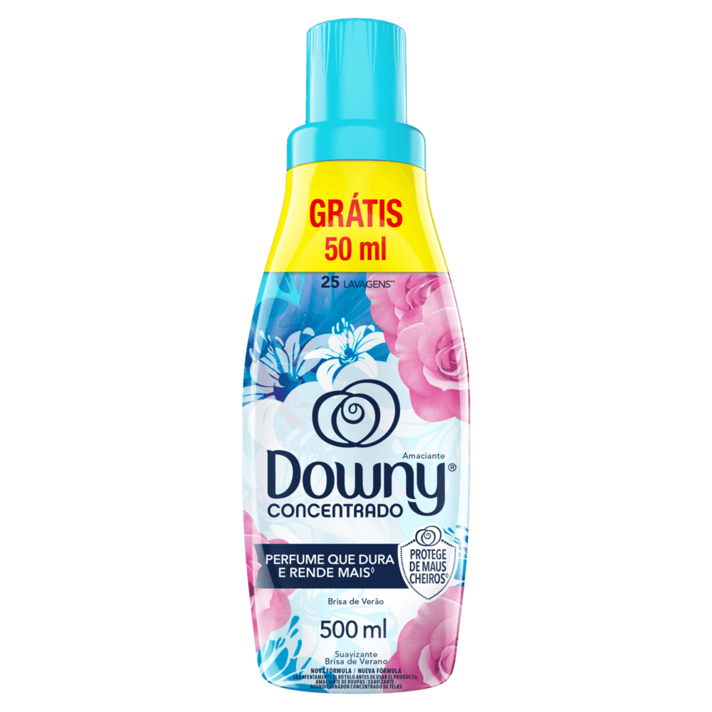 Amaciante de Roupa Concentrado Brisa de Verão Downy Frasco 500ml Grátis ...
