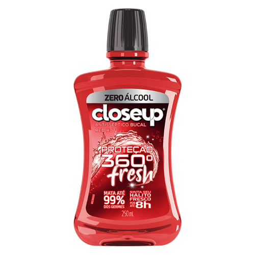 Enxaguante Bucal Antisséptico Zero Álcool Red Hot Closeup Proteção 360° Fresh Frasco 250ml