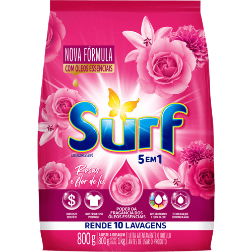 Lava-Roupas em Pó 5 em 1 Rosas e Flor-de-Lis Surf Pacote 800g