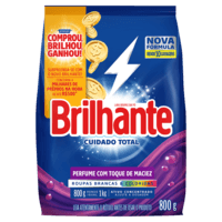 Lava-Roupas em Pó Roupas Brancas e Coloridas Ativo Concentrado Brilhante Cuidado Total Pacote 800g