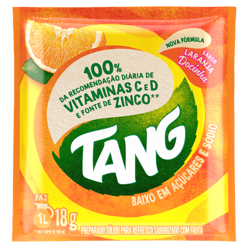Preparado Sólido para Refresco em Pó Saborizado com Fruta Laranja Docinha Tang Pacote 18g