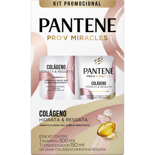 Kit Promocional Shampoo 300ml + Condicionador 150ml Pantene Pro-V Miracles Colágeno Hidrata & Resgata