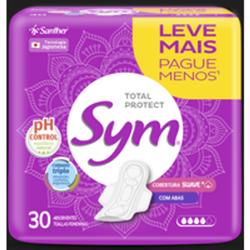 Absorvente Sym Cobertura Suave Com Abas 30 unidades
