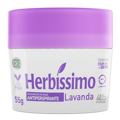 Desodorante em Creme Antiperspirante Lavanda 48h Proteção Herbíssimo 55g
