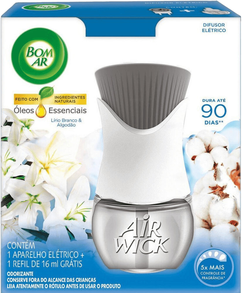 Bom Ar Difusor Elétrico Lírio Branco e Algodão Aparelho + Refil 16ml ...
