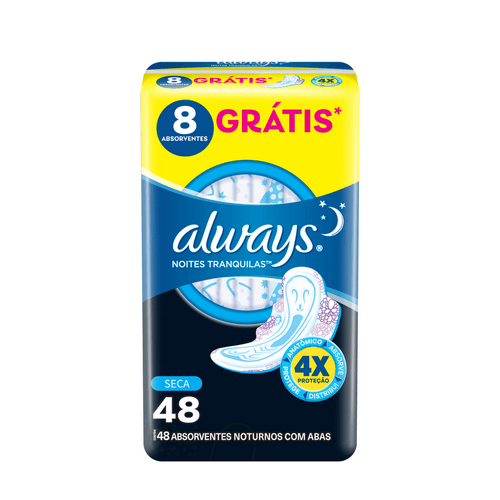 Absorvente com Abas Seca Always Noturno G Pacote 48 Unidades Grátis 8 Absorventes