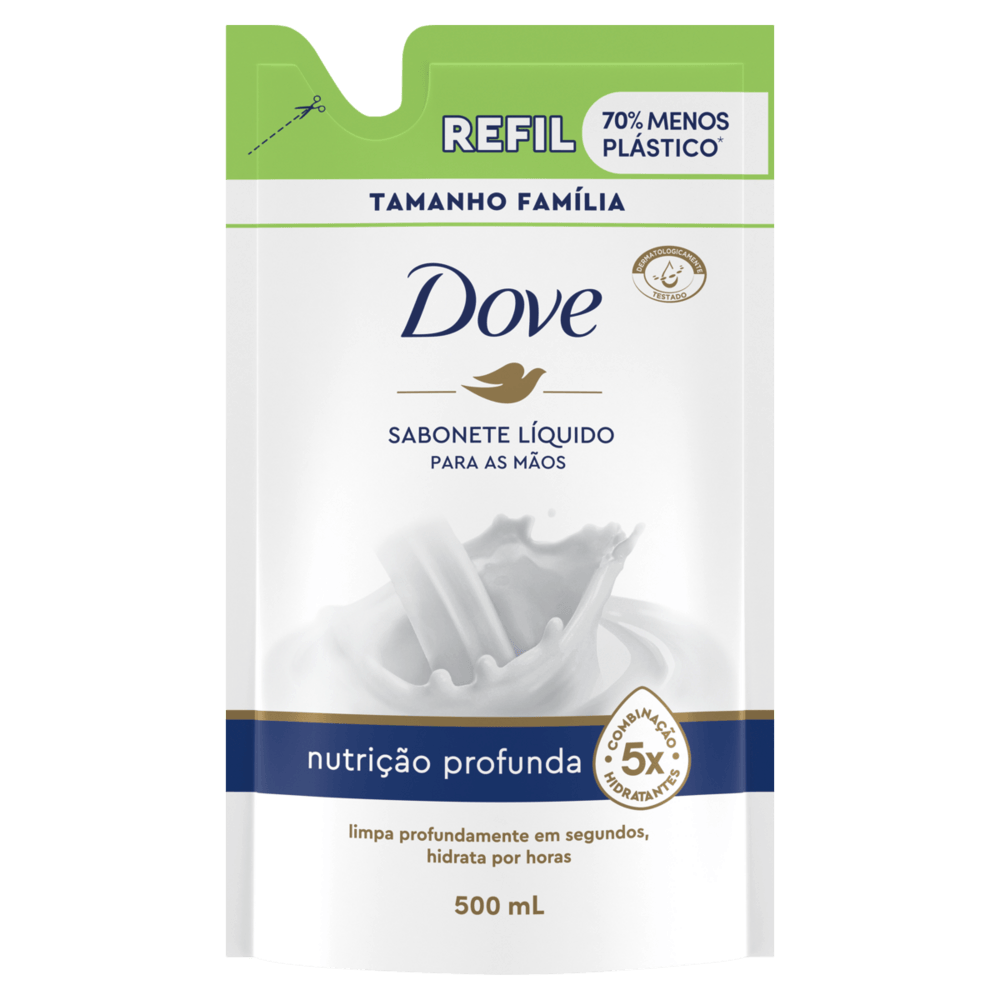 Sabonete Líquido para as Mãos Dove Nutrição Profunda Sachê 500ml Tamanho Família Refil