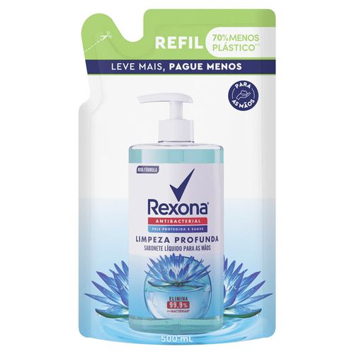 Sabonete Líquido para as Mãos Antibacterial Rexona Limpeza Profunda Sachê 500ml Refil Leve Mais Pague Menos