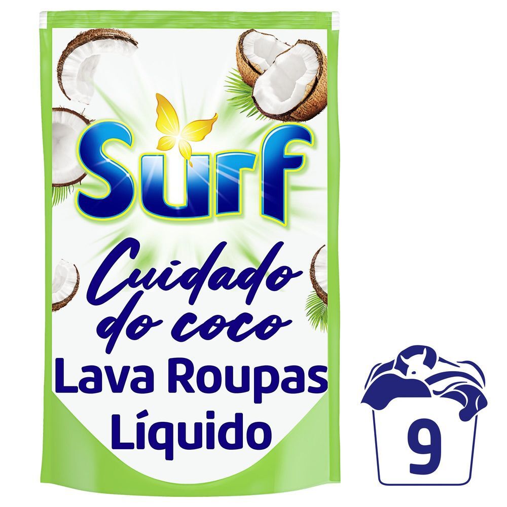 Lava-Roupas Líquido Cuidado do Coco Óleos Essenciais 5 em 1 Surf Sachê 900ml Refil