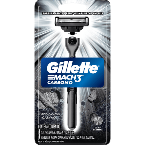 Aparelho Recarregável e Carga para Barbear Gillette Mach3 Carbono