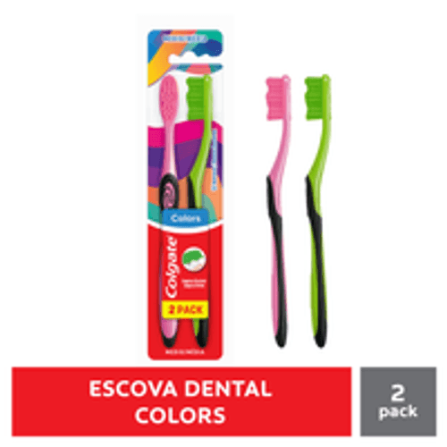 Escova Dental Média Colgate Colors Cabeça Compacta 2 Unidades
