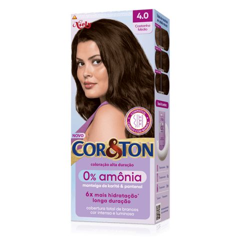 Kit Coloração Creme 4.0 Castanho Médio Manteiga de Karité & Pantenol Niely Cor&Ton