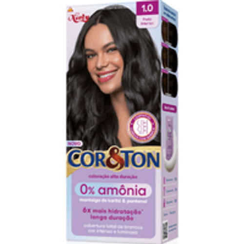 Kit Coloração Creme 1.0 Preto Intenso Manteiga de Karité & Pantenol Niely Cor&Ton
