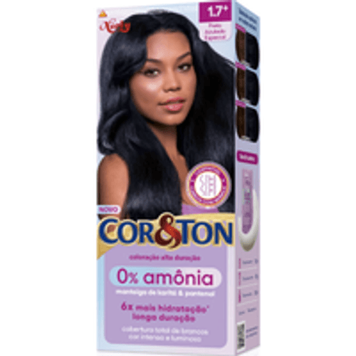 Kit Coloração Creme 1.7+ Preto Azulado Especial Manteiga de Karité & Pantenol Niely Cor&Ton
