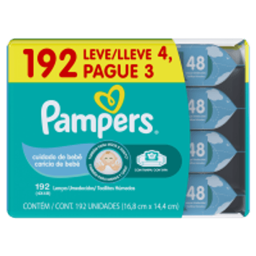Lenço Umedecido Cuidado de Bebê Pampers Pacote Leve 4 Pague 3 Unidades de 48 Lenços Cada